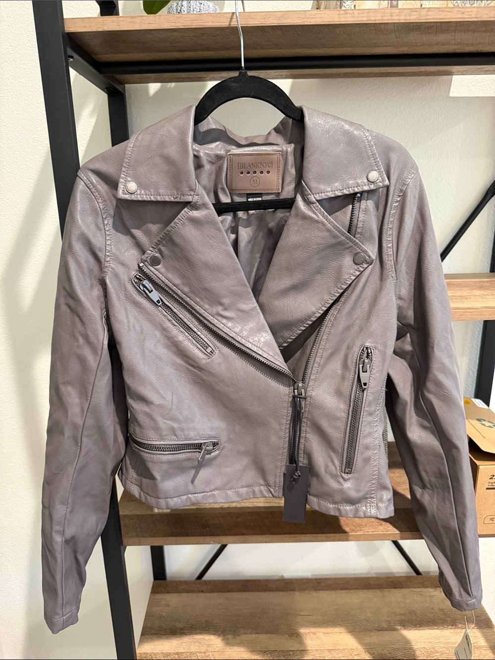 Blank NYC Taupe Grey Leather Moto Jacket